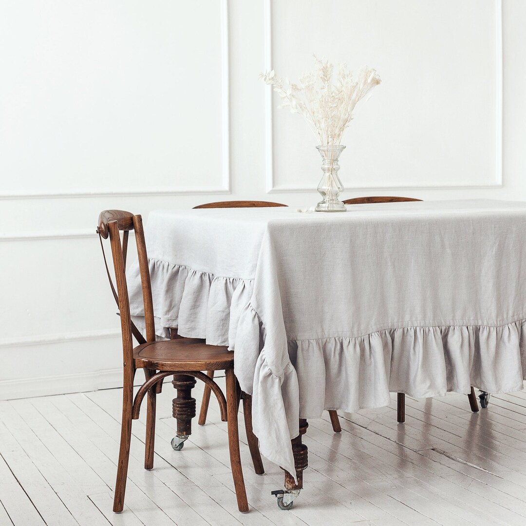 Ruffled Tablecloth, Custom Size and Color 100 Linen Tablecloth, Rustic