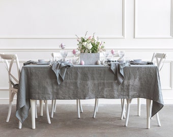 Linen Tablecloth in White, Black, Pink, Green, Red, Yellow, Blue or Other Color, Custom Size Tablecloth, Rustic Dining Table Cloth / Cover