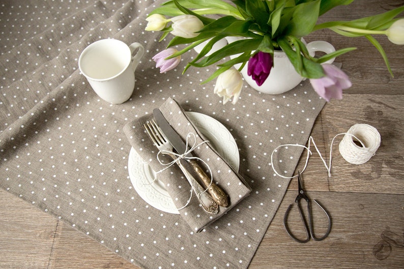Linen Runner Table Runner Easter decor Table top Polka dot table runner Mothers day gift idea