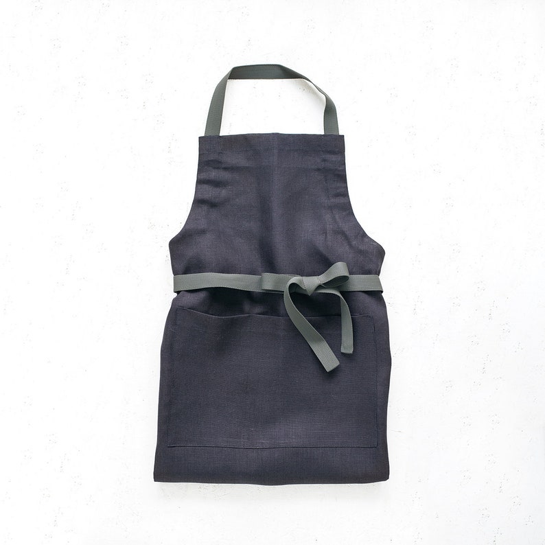 Chef apron, Apron with pockets, Gray apron, Long apron, linen apron in custom colour available image 8