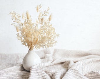 Natural Linen Tablecloth, Ticking Tablecloth, White Striped Tablecloth, Minimalist Simple Linen Tablecloth, Dinner tablecloth