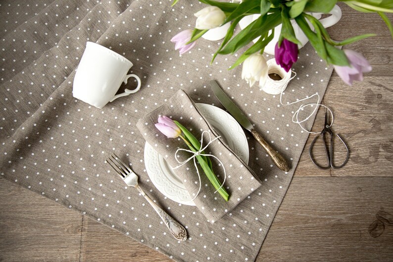 Linen Runner Table Runner Easter decor Table top Polka dot table runner Mothers day gift idea