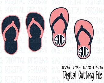 Flip Flops Svg Files, Summer Monogram Svg Digital Design Cutting files for Silhouette & Cricut Svg Dxf Eps Png Flipflop svg cut files