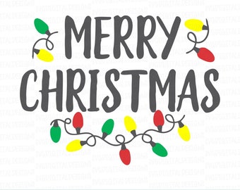 Merry Christmas SVG, kerstcitaat met verlichting SVG-bestanden knippen, Svg Dxf Eps-bestanden voor Silhouette, Cricut & meer, HTV-vinyl ontwerp snijden-bestand