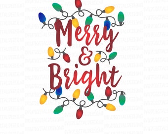 Merry and Bright PNG File, Christmas Lights Digital Download Sublimation File, Winter Digital Printable usable for tshirts