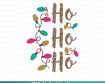 HO HO HO kerst png, digitale download sublimatiebestand, Leopard patroon kerstverlichting digitale afdrukbare png-bestand