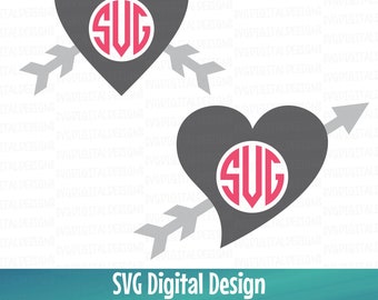 SVG Monogram frame Set, Arrow & Heart SVG Cut files, Svg Dxf Eps files for Silhouette, Cricut Instant Download Digital Design