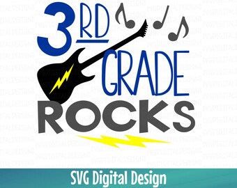 Third Grade Svg, 3rd Grade Rocks Back To School Cut files, Svg Dxf Eps files for Silhouette Cricut 3rd Grade Digital Design