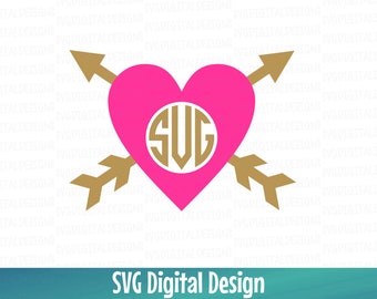 Monogram Heart SVG Round Monogram frame Svg, SVG Cut files, Svg Dxf Eps  files for Silhouette, Cricut & More