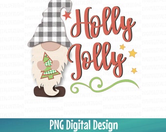 Holly Jolly Gnomie, kerst digitaal downloadsublimatiebestand, Winterkabouter digitaal afdrukbaar png-bestand