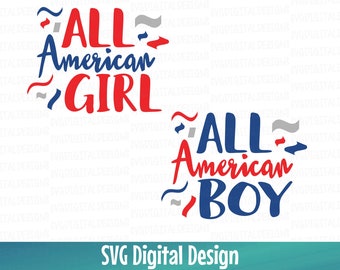 Fourth of July SVG Set, All American Boy and Girl Cutting files for Silhouette, Cricut & More Png Svg Dxf Eps Clipart Cut files, SVG Design