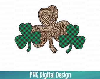 Groene buffel geruite luipaard klaver PNG-bestand, St Pattys digitale download sublimatiebestand, klaver digitale afdrukbare