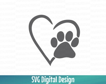 Paw Print SVG, Puppy Love Vinyl Design, Puppy Paw in Heart vector cutting files, commercial use Digital Download eps, dxf, svg