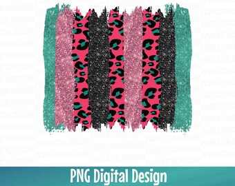 Mint Pink & Black Glitter, Leopard Brush Strokes PNG File, Digital Download Sublimation File,  Digital Printable Background