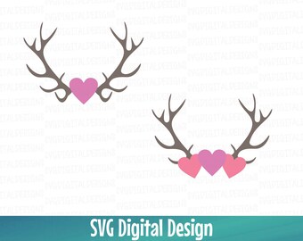 Antler Monogram Svg Files, Heart Love Design Cutting files for Silhouette & Cricut Svg Dxf Eps Cuttable Antler Monogram FRAME cut file
