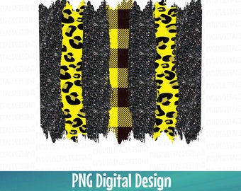 Zwarte glitter en gele buffel geruite luipaard penseelstreken PNG-bestand, digitale download sublimatiebestand, digitale afdrukbare achtergrond