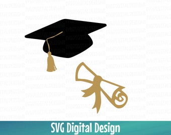 Graduation Svg, Graduation Cap & Diploma Svg Clipart - Graduation Cap Svg Cut files, Svg Dxf Eps Graduation files for Silhouette Cricut