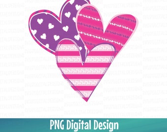 Valentine Hearts PNG File, Valentines Digital Download Sublimation File, LOVE Trio Hearts Digital Printable