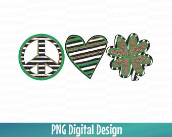 Peace Love Shamrock PNG, Sublimación / Archivos imprimibles / Conjunto de imágenes prediseñadas, Peace Love PNG Archivo de descarga digital