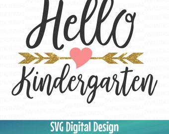 Hello Kindergarten Svg, Kindergarten Clipart Cut files, Svg Dxf Eps files for Silhouette Cricut Back to School Shirt Digital Vinyl Design