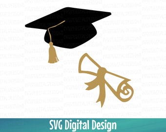 Graduation Svg, Graduation Cap & Diploma Svg Clipart - Graduation Cap Svg Cut files, Svg Dxf Eps Png Graduation files for Silhouette Cricut