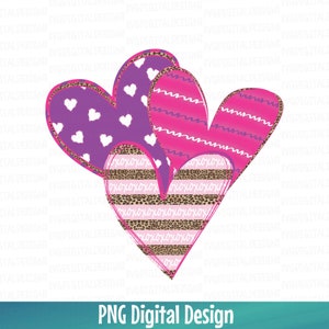 Trio de coeurs rose léopard de la Saint-Valentin fichier PNG, fichier de sublimation téléchargement numérique Saint-Valentin, amour trio coeurs numérique imprimable