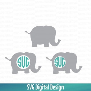 Elephant SVG Monogram & Silhouette Cut Files, Digital Designs Clipart Cutting files for Silhouette, Cricut CUTTABLE Elephant Monogram Frames