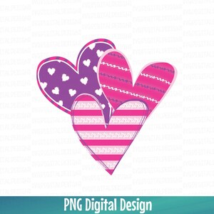 Valentine Hearts PNG File, Valentines Digital Download Sublimation File, LOVE Trio Hearts Digital Printable