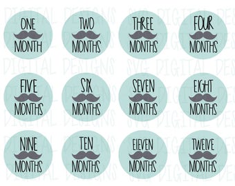 Mustache Baby Month Svg Bundle - Monthly Milestones Cut files for Silhouette, Cricut & More, Svg Dxf Eps Png Baby Boy Mustache Clipart