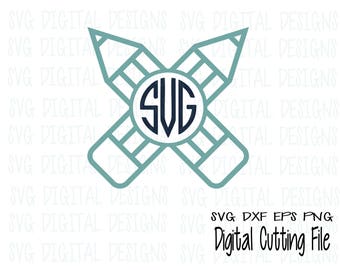 Potlood monogram SVG-bestand, potlood Svg, potlood cirkel monogram frame, leraar SVG, gesneden bestanden voor silhouet, Cricut digitale download