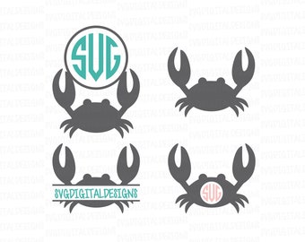 Crab SVG Monogram Frame bundle Electronic Die Cut, Clipart Digital Cutting files great for Silhouette & Cricut - Svg Dxf Eps  Summer Crab