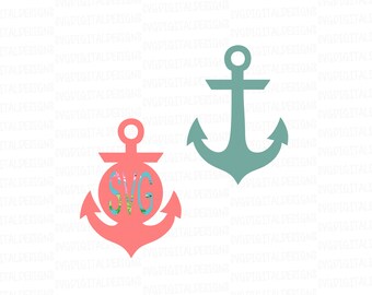 Arquivos de corte Svg de quadro de monograma de âncora, arquivos de âncora Svg Dxf Eps para Silhouette Cricut e mais design de vetor de âncora de download instantâneo