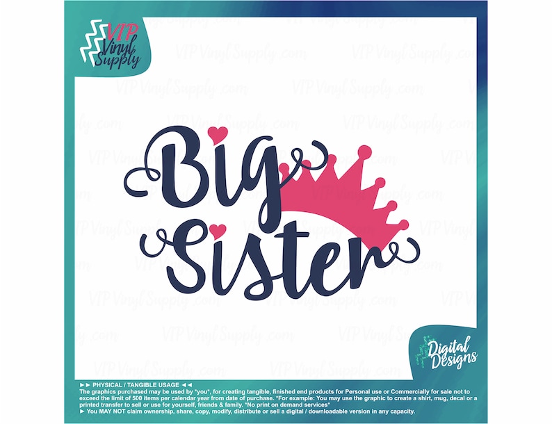 Download Svg Dxf Eps Cut Files Big Sis Design For Diy Vinyl Font With Princess Crown And Heart Cutting Files For Silhouette Cricut Big Sister Svg Clip Art Art Collectibles Efp Osteology Org