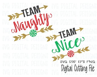 Team Naughty Team Nice gesneden svg-bestand, kerst svg ontwerp-snijbestanden voor silhouette, cricut en meer SVG dxf eps vinyl ontwerp gesneden bestanden