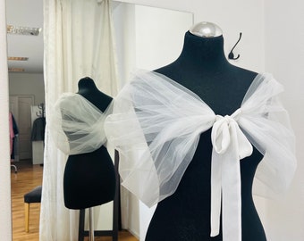 Bridal tulle Shoulder Wrap, Cape, Shrug, Capelet, Ivory fine tulle wedding dress shawl, bolero, shoulder cover