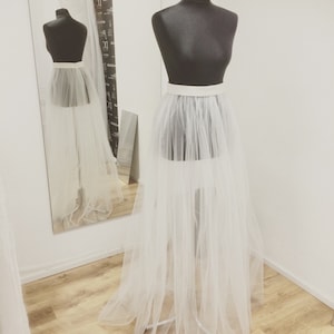 Bridal tulle skirt, long sheer tutu, ivory wedding skirt, pink wedding overskirt, detachable wedding skirt