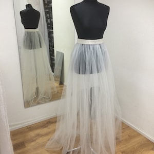 Snow White Bridal tulle long sheer wedding tutu skirt, white overskirt, detachable skirt
