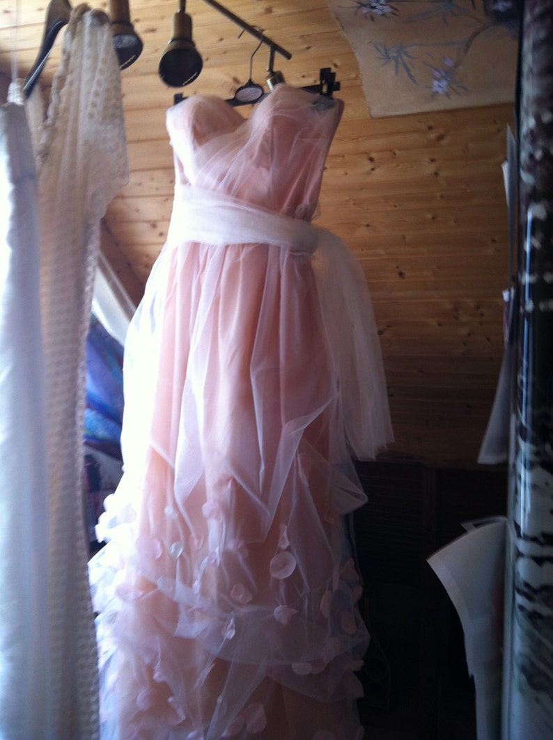 Pink Wedding Dress Blush Strapless Tulle Petals Romantic