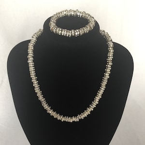 Silver-plated diamante spacer beaded necklace with matching bracelet (optional), magnetic clasp, UK shop