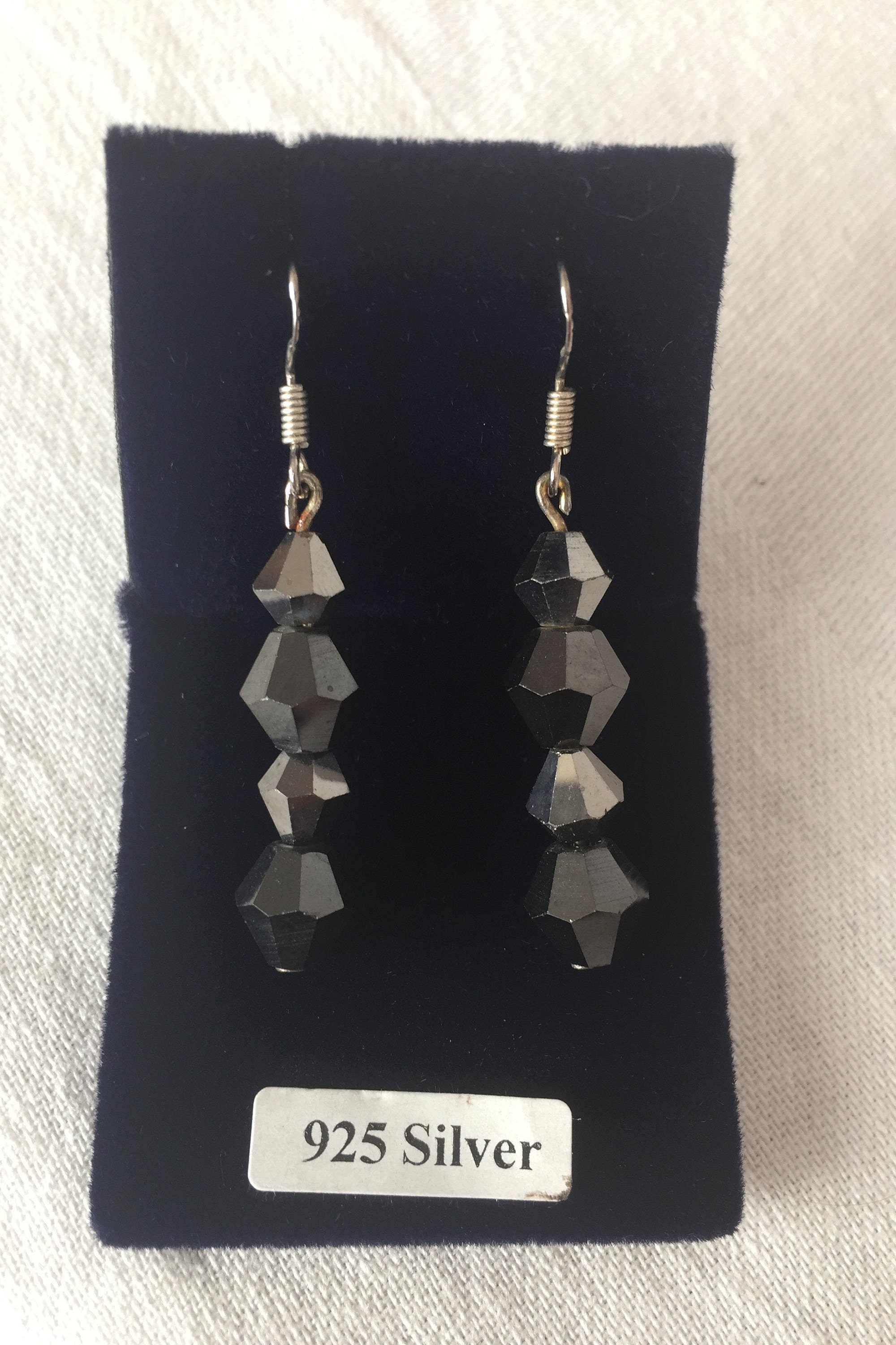 Black Bicone Rondelle Drop Earrings with Sterling Silver Hooks, One-off Design, UK Shop