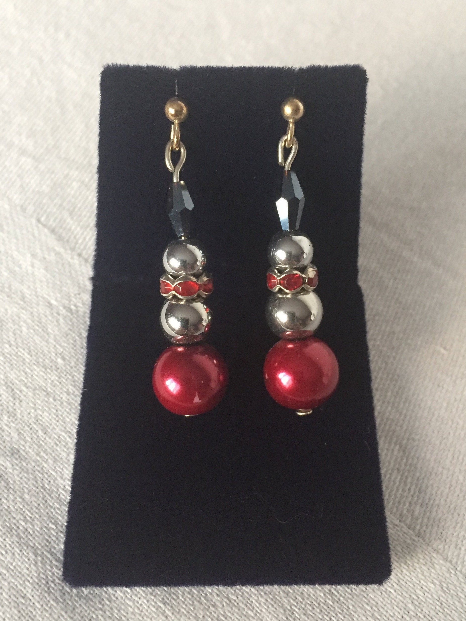 Red Glass Pearl and Silver Hematite Beaded Stud Earrings UK - Etsy