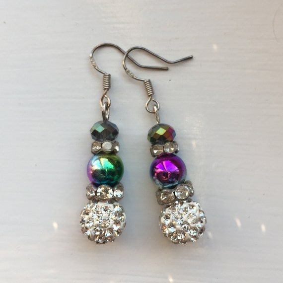 Boucles D'oreilles Perles Shamballa, Modèle Clip Ou Crochet, Noires, Neuves Sans Boîte