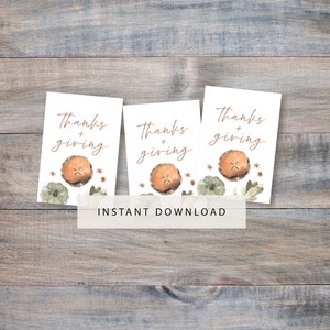 Printable thanks and giving tag, instant download thanksgiving tag, thanksgiving pie place tags, autumn, simple tag, harvest tag, place card