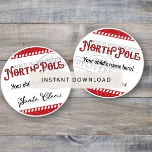 Printable Round Santa Gift Tags / Custom Sticker Tag Template / Round Gift Tag from Santa / Circle Gift Tags / Round Santa Gift Tags