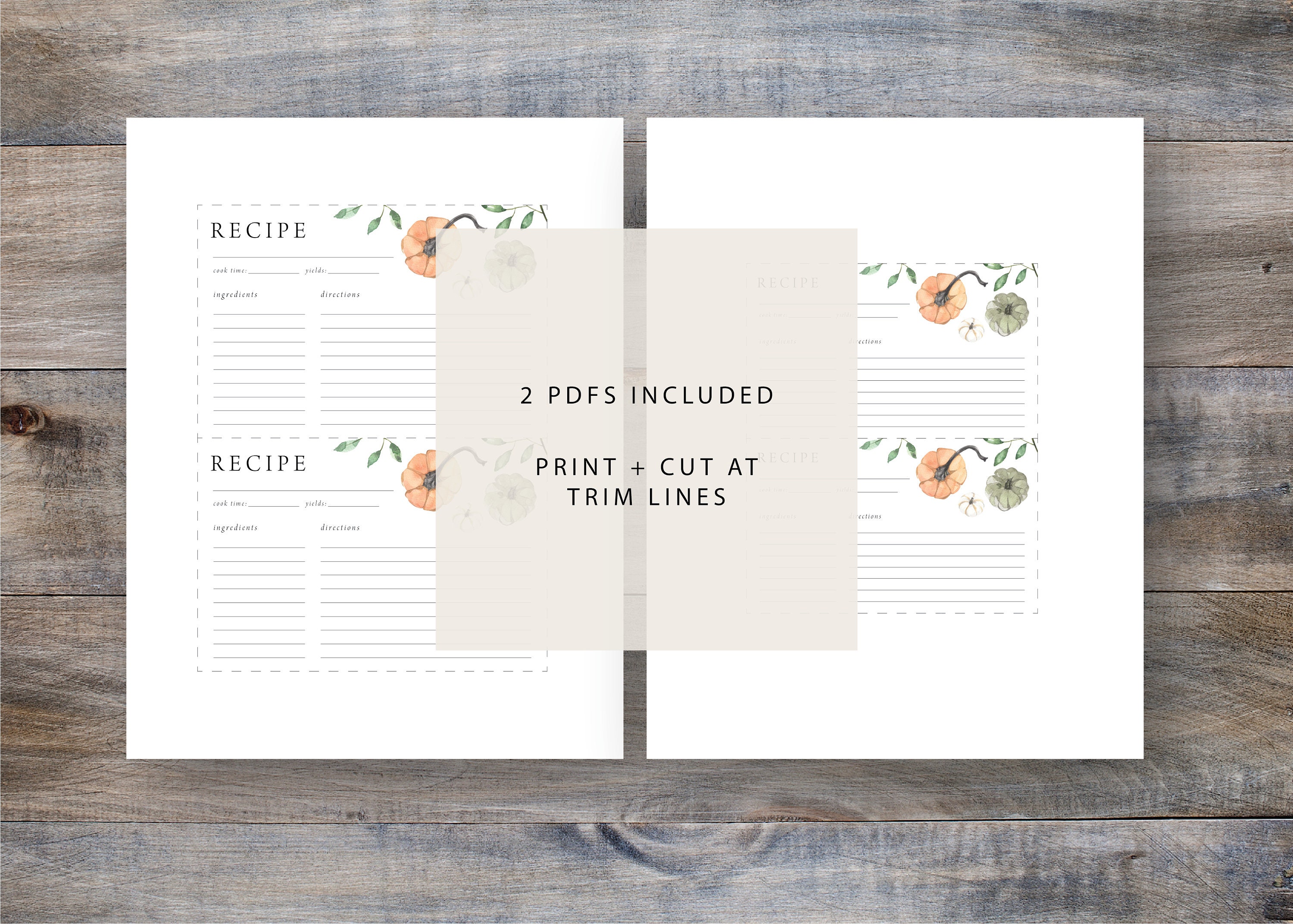 Printable Pumpkin Recipe Cards, Fall Floral Design (digital Download ...