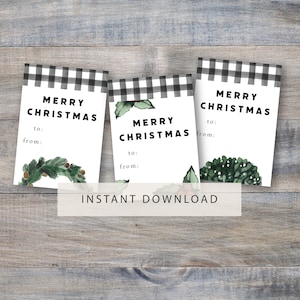 Printable christmas to from gift tag, instant download holiday gift tag, buffalo check, plaid gift tag, holiday tag, to from gift tag