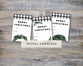 Buffalo Plaid Christmas Gift Tags, Holiday Printable (Digital Download)
