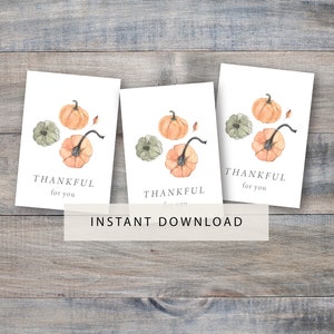 Printable thanksgiving tag, instant download thanksgiving tag, thankful place tags, pumpkins, simple tag, harvest tag, place card