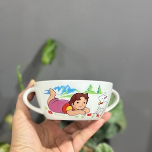 Vintage Heidi Girl of the Alps Two-Handle Bowl by Niko Japan | 1970s Zuiyo