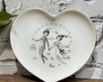 Vintage Yamaka Japan "Les Amoureux de Peynet" hartvormige porseleinen schotel